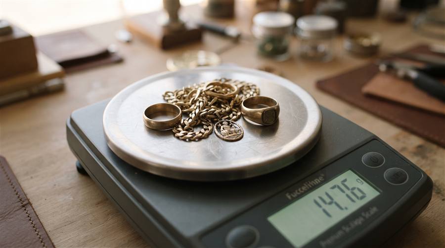 Gold jewelry being weighed on the GoldVara scale