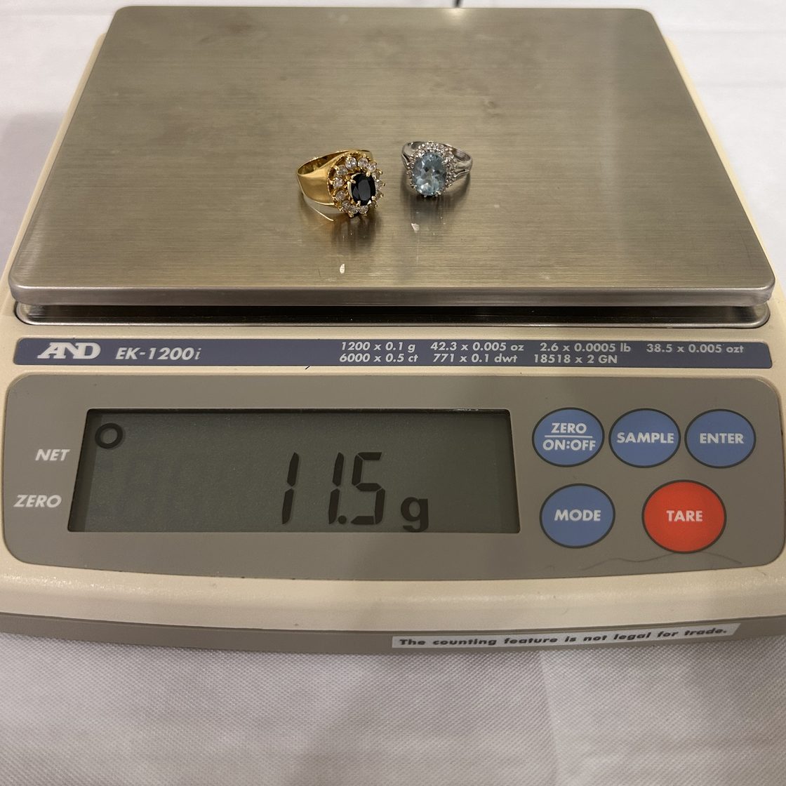Sapphire & aquamarine rings on the GoldVara scale