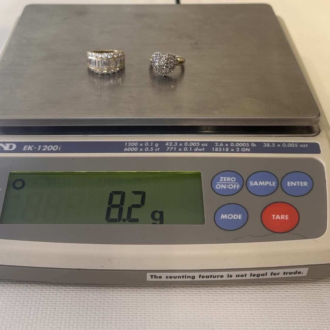 Diamond band & heart ring on the GoldVara scale