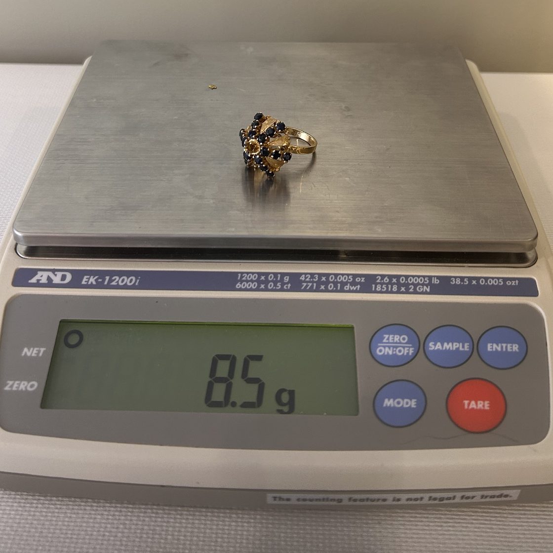 Sapphire cluster ring on the GoldVara scale